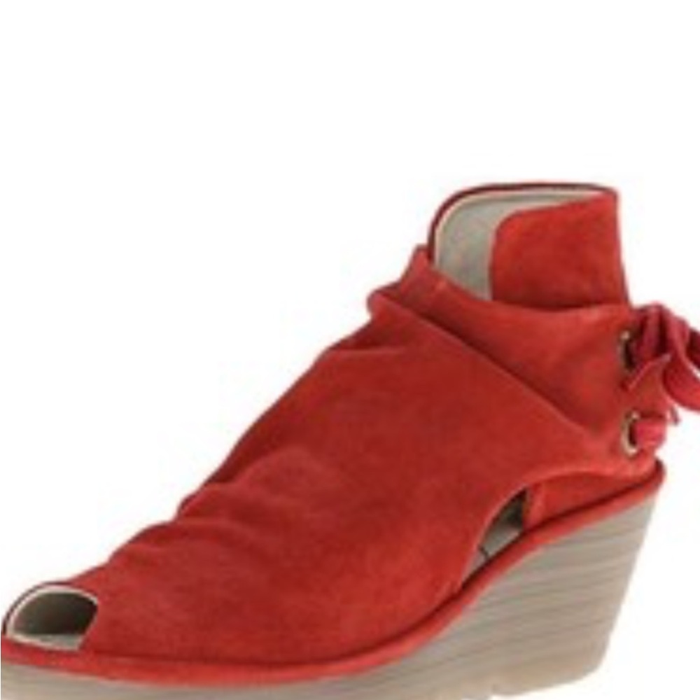 Fly London Red Suede Yama Wedge Heel sandals size 38